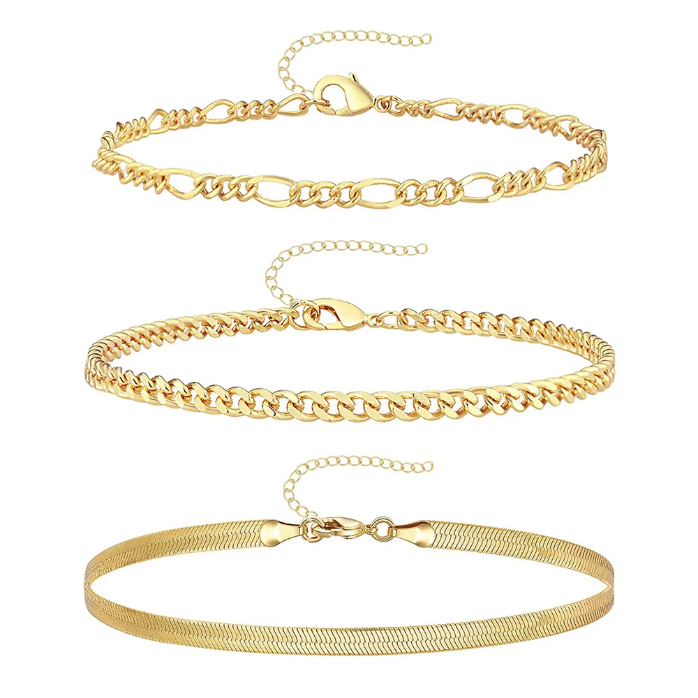 Stainless Steel Anklet Set For Women Snake Twisted Rope Chain On Foot Female Summer Beach Ankle Bracelet Never Fade Jewelry 3Pcs