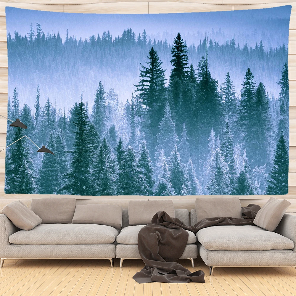 Tapiz De Montaña Brumosa Para Colgar En La Pared, Bosque Brumoso, árbol, Paisaje, Paisaje