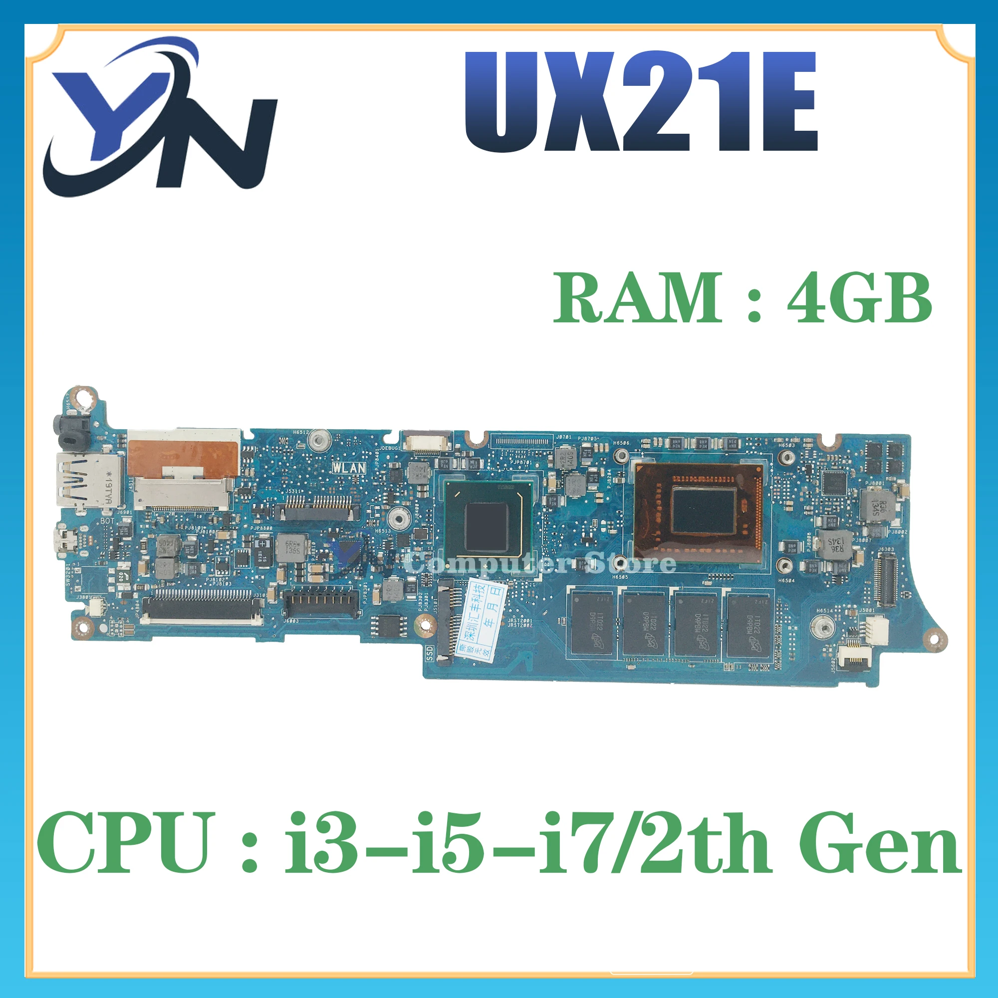 

UX21 Mainboard For ASUS Zenbook UX21E Laptop Motherboard I3 I5 I7 2th Gen 4GB/RAM Notebook MAIN BOARD 100% TEST OK