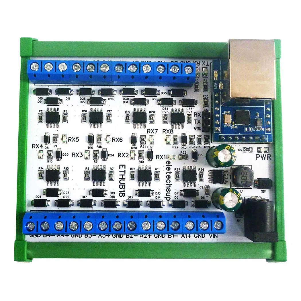 

1 to 8 Ethernet Network RJ45 to 8 Port RS485 HUB Converter for UDP TCP Modbus TCP RTU MQTT HTTP PLC Configuration Software