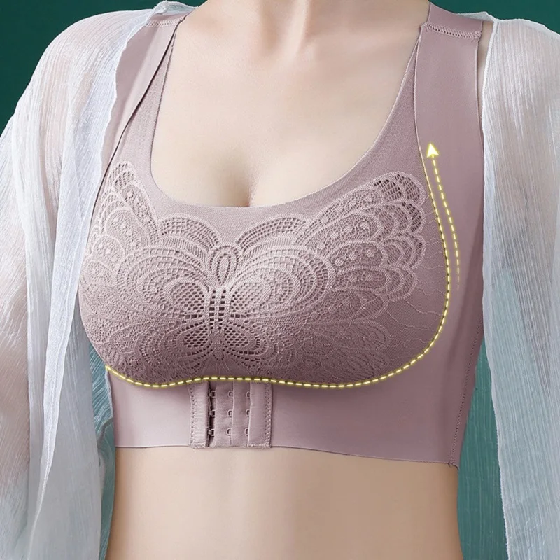 

Sexy Lace Bra Women Adjustable Front Button Bra Push Ups Without Steel Rings Gathering Traceless Beautiful Back Brassiere Femme