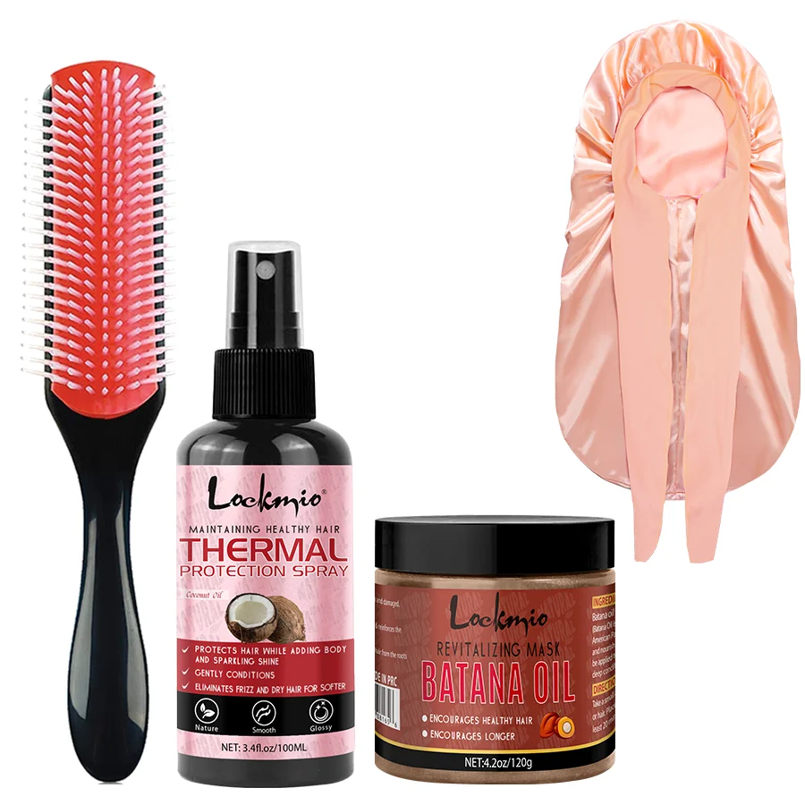 Hair Heat Protection Spray and Batana Oil 4pcs/set Moisturizing Treatment Spray Prevent Heat Damage Batana Oil for Nourish Hair