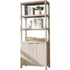 Oxford bookcase, high bookcase with door cabinet, 5-tier bookcase, large wooden bookcase with fluted panel, grey oak 1
