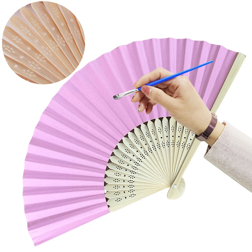 Pink Bamboo Folding Fan for Wedding Party Home Decor