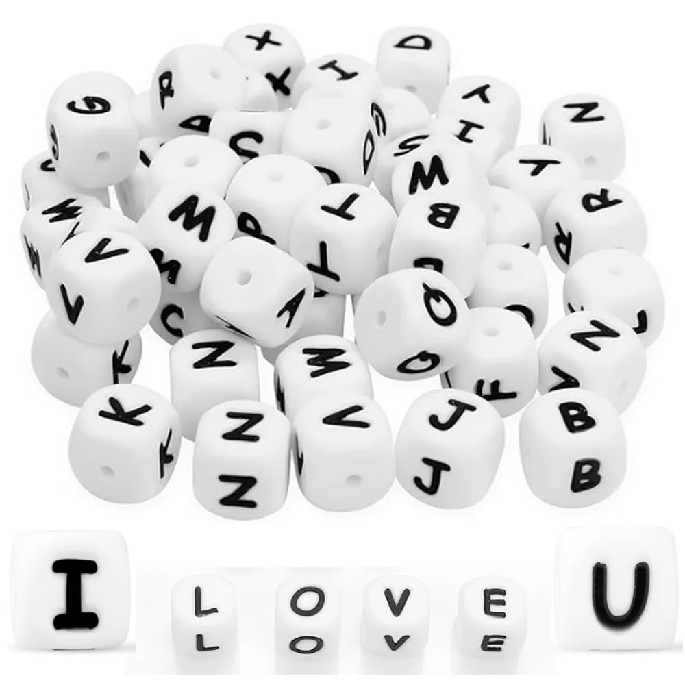 10Pcs 12mm Silicon Beads Letter Cube White Alphabet Beads A-Z Loose Spacing Diy Bracelet Jewelry Accessories