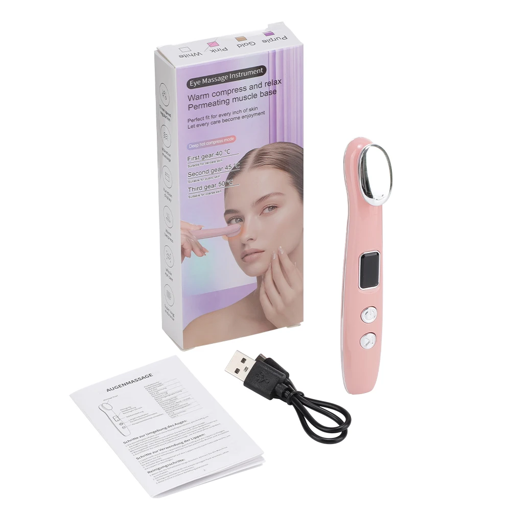 3 Modes Vibration Eye Massager Wand Anti Dark Circle Anti Wrinkle Eye Massage Pen Hot Compress Eye Beauty Care Device