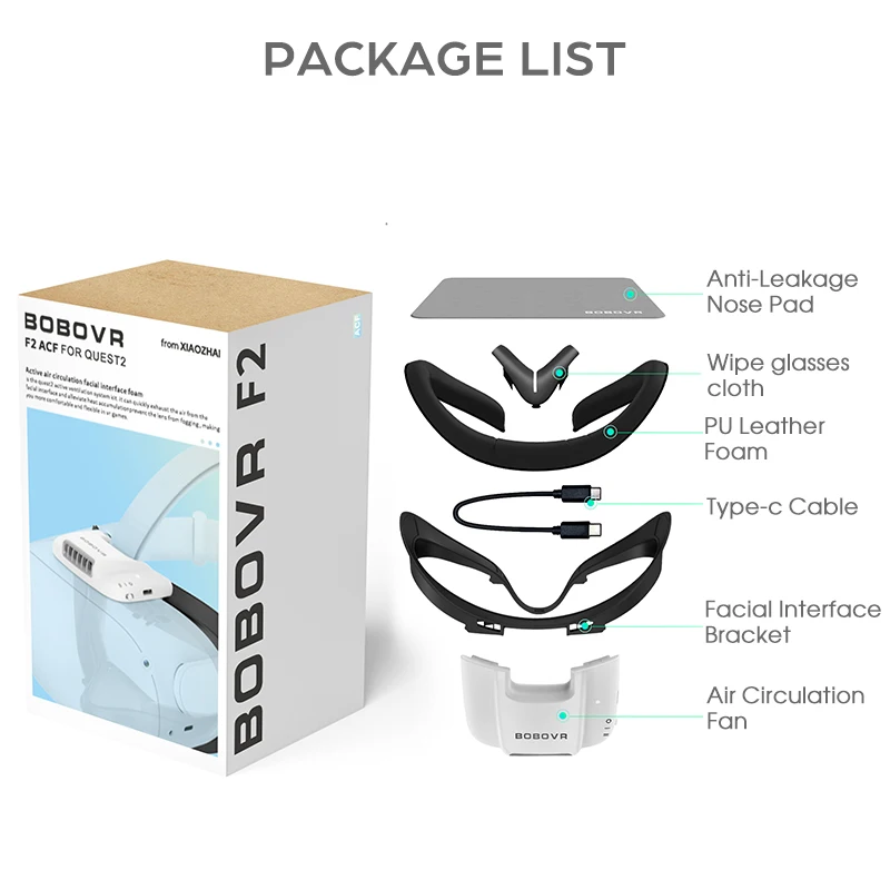 BOBOVR F2 for Oculus Quest2 Active Air Fan No Fog Facial Interface Face Pad Relieve Fogging M2 Pro Strap B2 Battery Pack C2 Case 