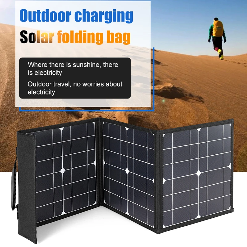 

18V 100W Foldable Solar Panel DC+USB Fast Charge Portable Solar Cell Battery Charger Power Bank for Phone Hiking Camping RV Car