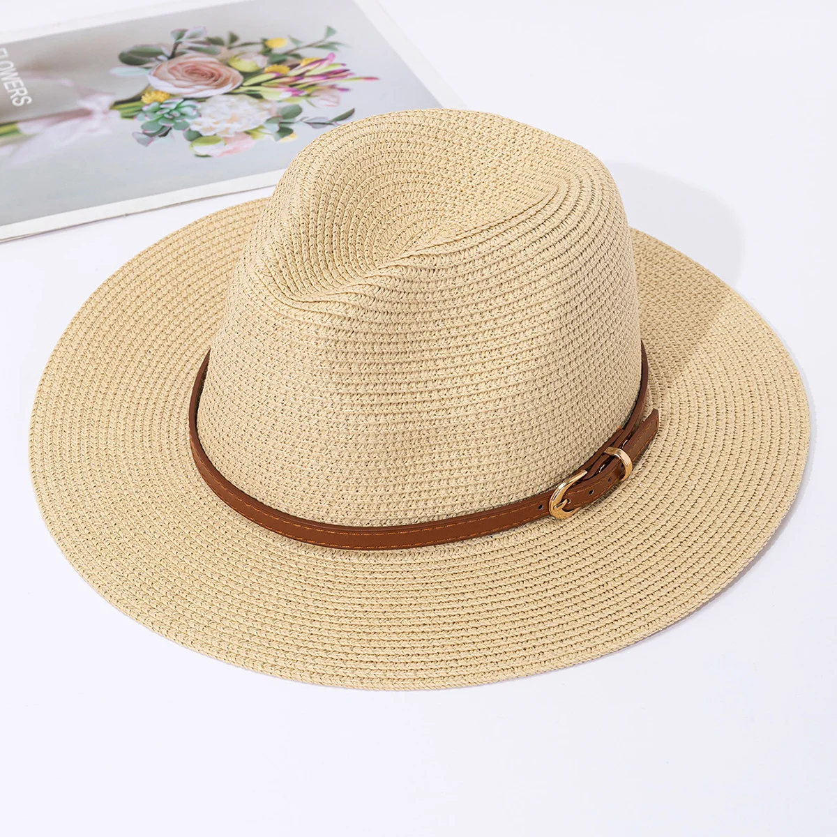 Sombrero de paja panamá para hombre y mujer, sombrero de copa de jazz femenino, tejido de paja, protección solar y sombrilla de moda, primavera y verano