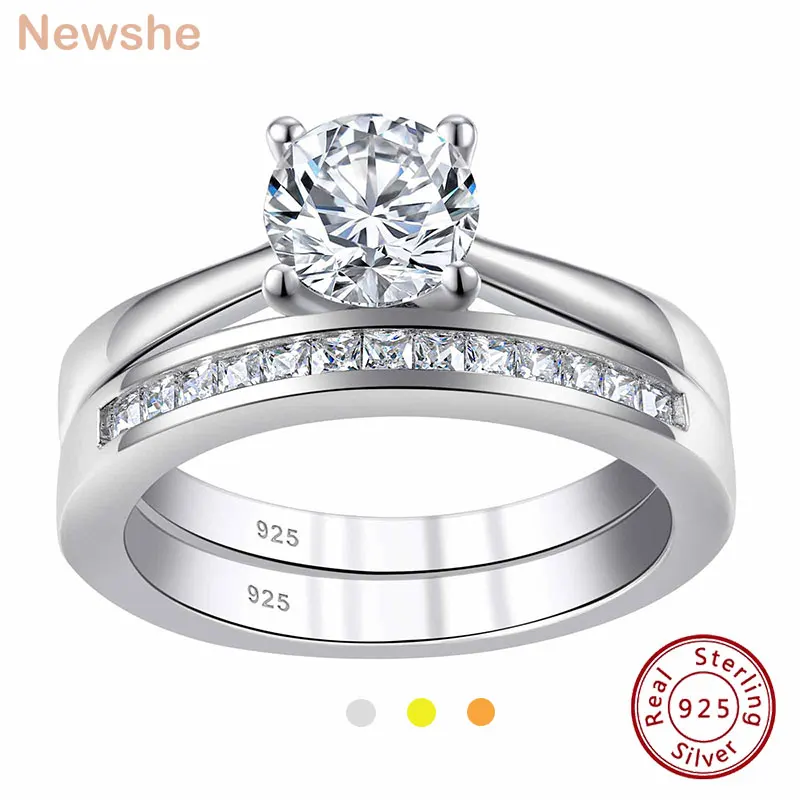 

Newshe 925 Sterling Silver Engagement Rings Wedding Band Set Gold Jewelry Solitaire Round CZ Cubic Zirconia Size 4-13