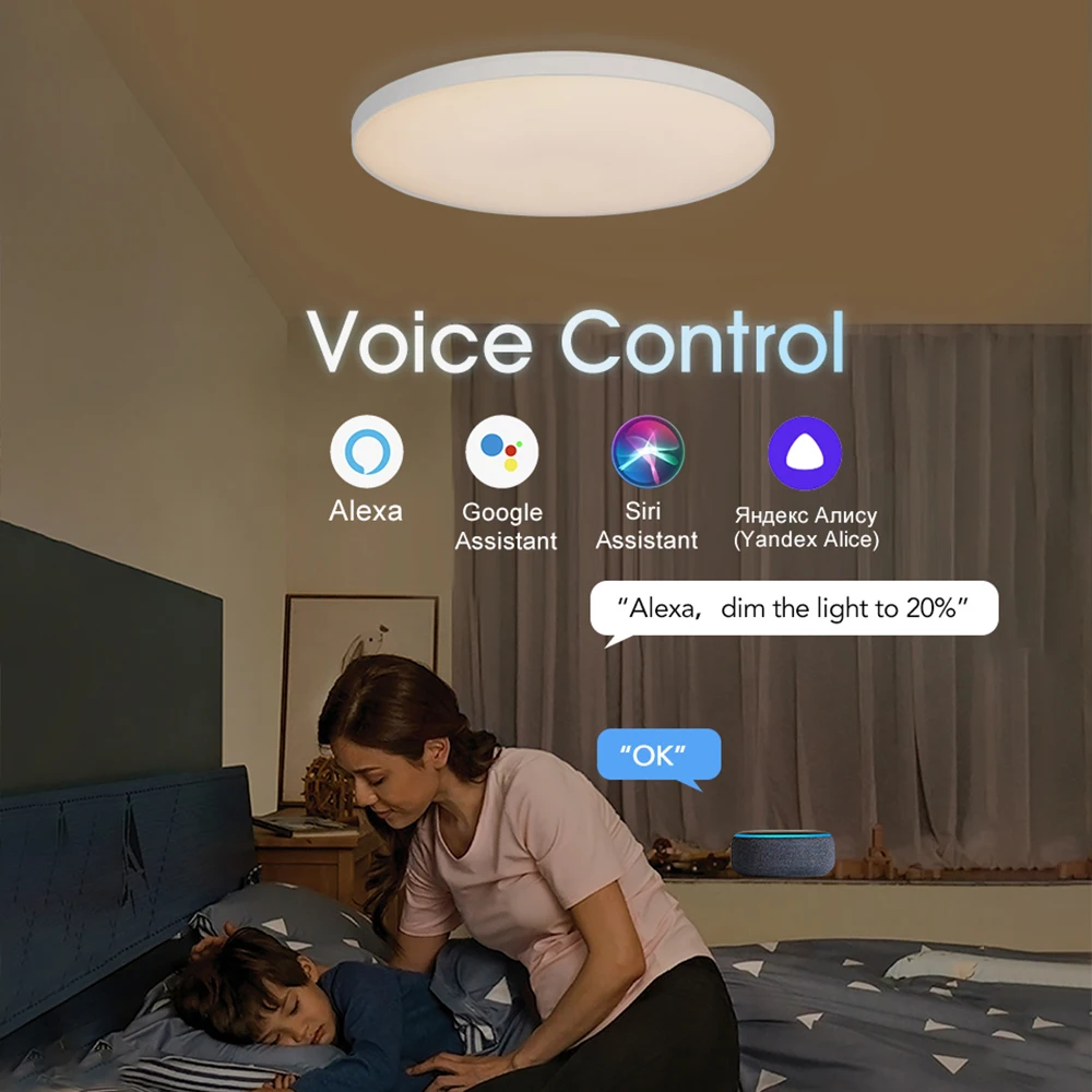 30W LED Ceiling Lamp Smart WIFI Ceiling Lighting For Living Room Bedroom RGB DIY Color Ceiling Lamp With Micr Google Home ceiling lamp