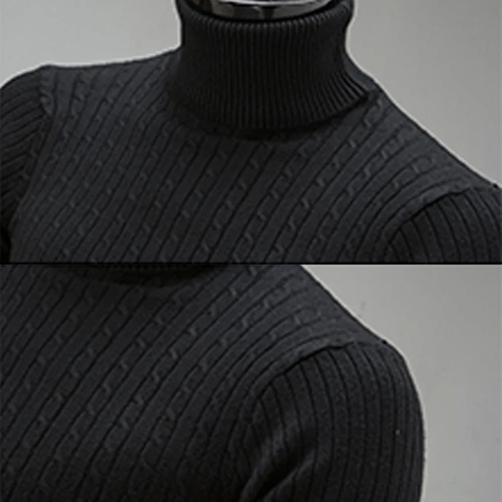 Autumn Winter Knitted Turtleneck Sweater Men Solid Color Casual Warm Pullovers Sweaters Slim Fit Rollneck Jumper Men's Clothing