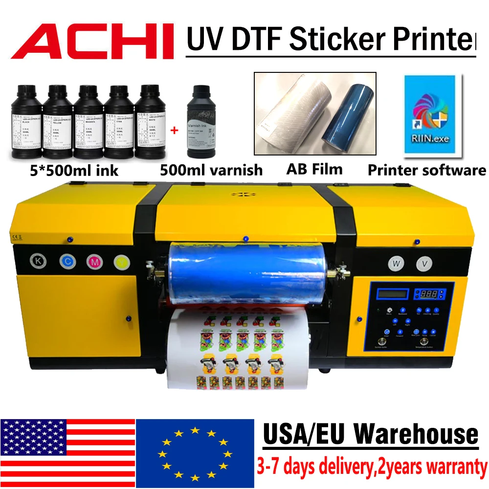 US Stock ACHI A3 UV DTF Printer Waterproof Dustproof Laminating Gliding ...