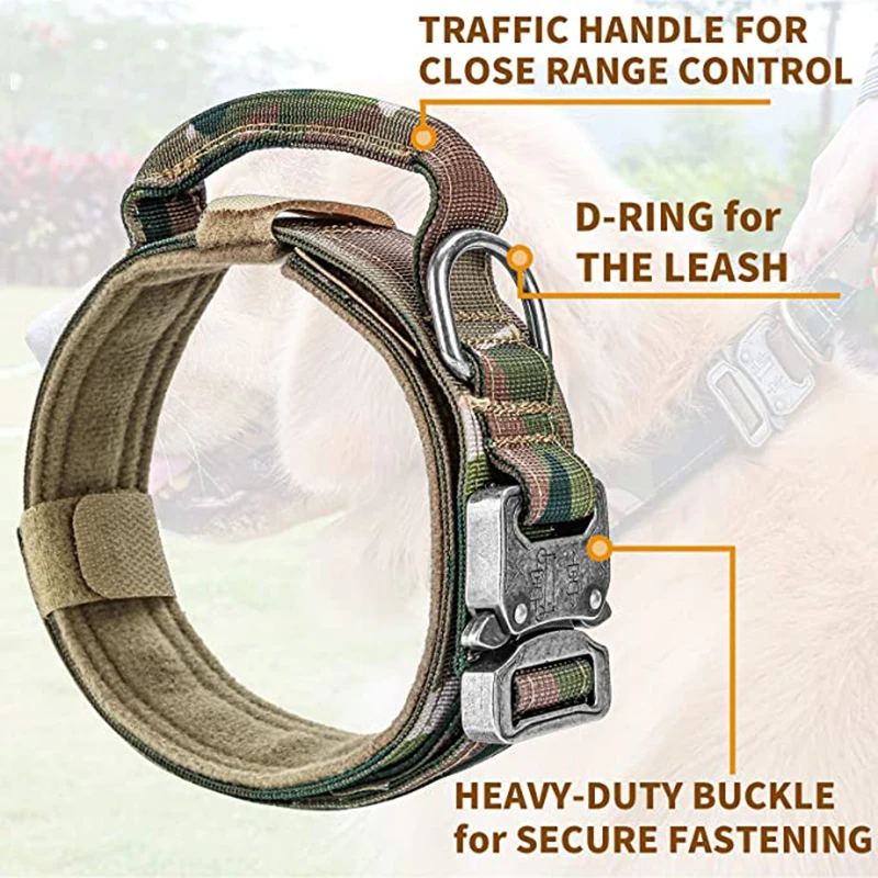 thumbnail image 3 of Collar táctico militar para perros con asa de control, collar de nailon ajustable para perros medianos y grandes, entrenamiento para caminar de pastor alemán., 3 of 6