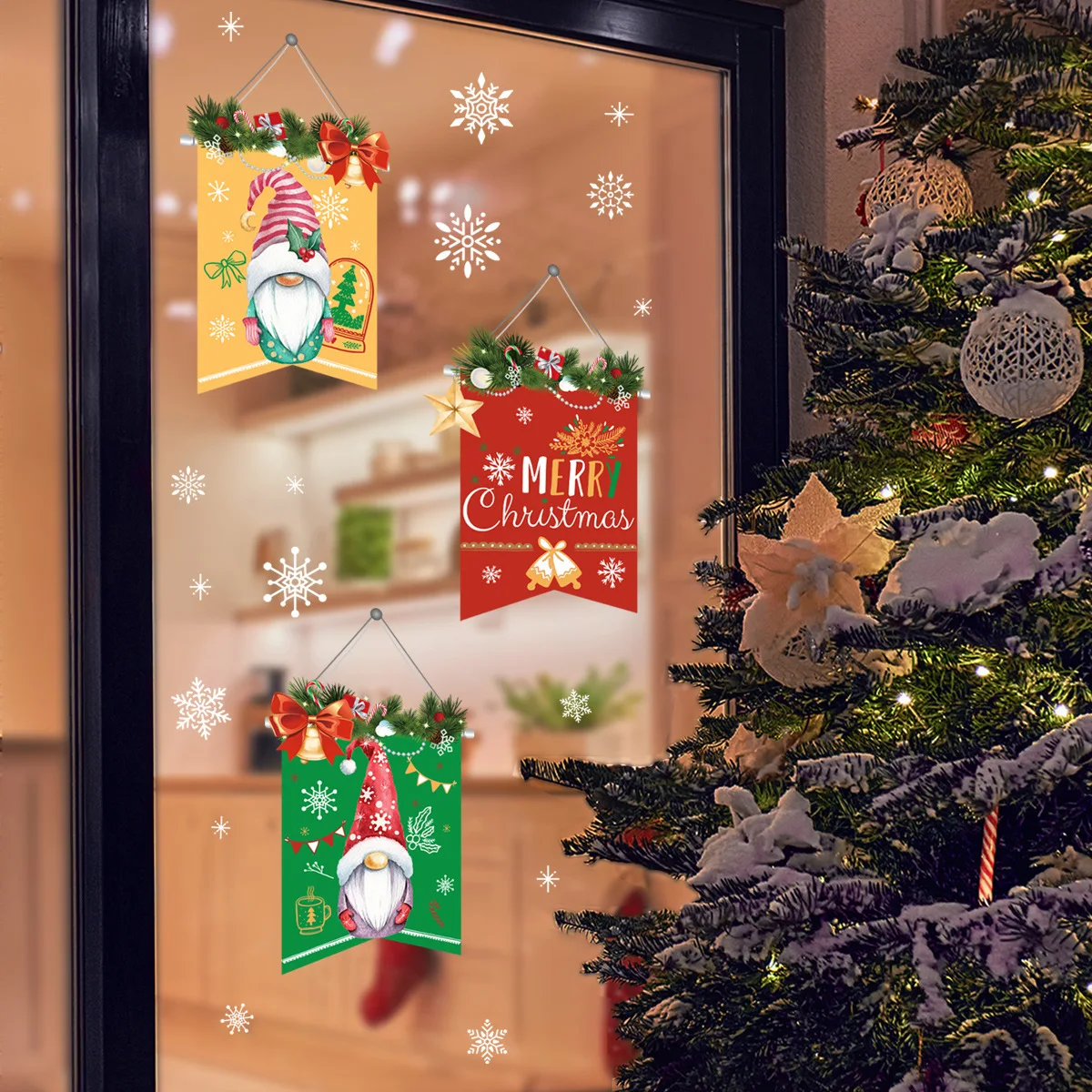 

Snowflake Santa Claus Christmas Wallpaper, Electrostatic Wall Sticker, Double-Sided Visual Decorative Sticker