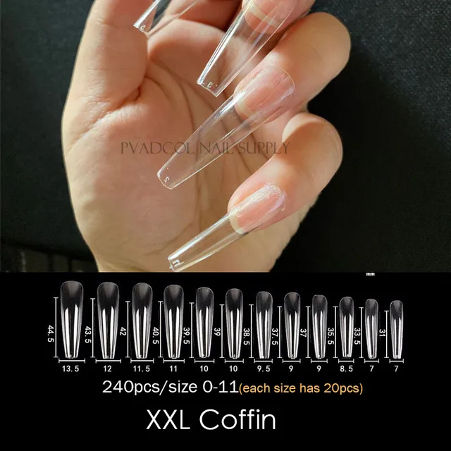 Gel Nails Extension System Full Cover Sculpted Clear Stiletto Coffin False Nail Tips 240pcs/bag XXL Long Coffin