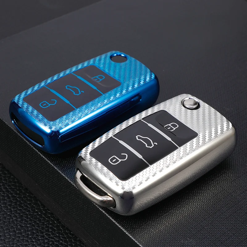 Sleek Carbon Fiber Car Key Cover with Keychain