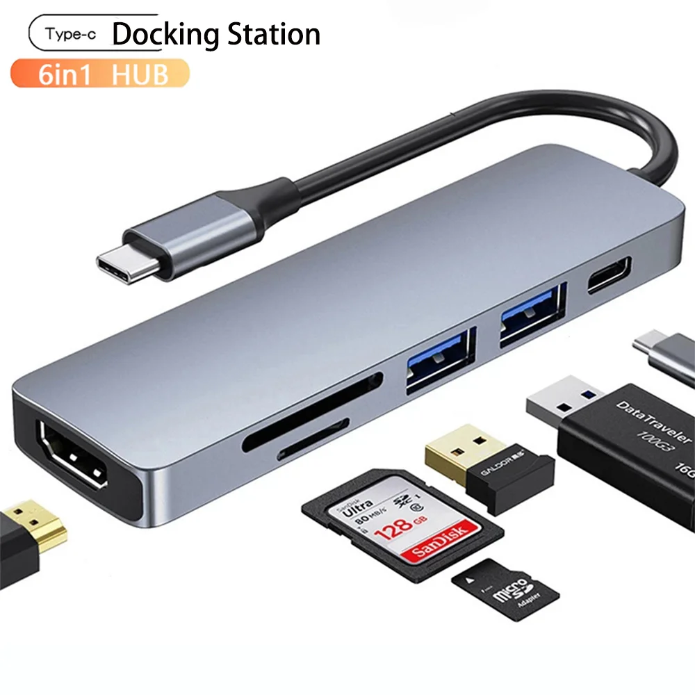 Type C Docking Station 6-In-1 Type C Docking Station Android And Apple Systems Transmit Data Connect Large Screen