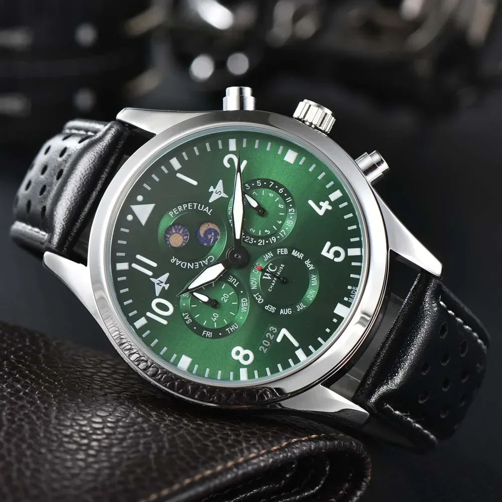 

Top AAA+ Brand Watches For Mens Multifunctional Top Gun Style Automatic Date Moon Phase Watch Business Sports Chronograph Clocks