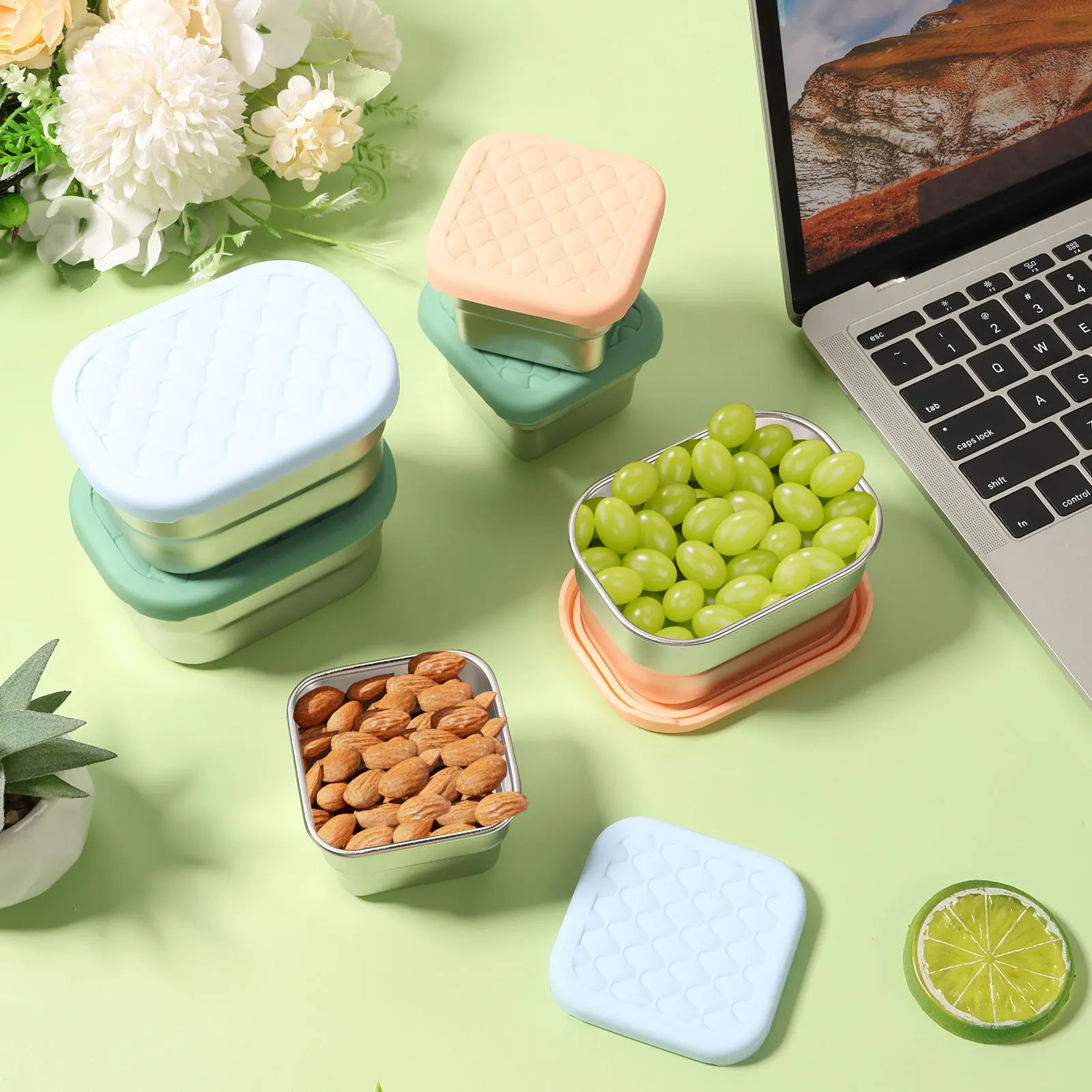 6Pcs Salad Dressing Container 230/130ml Reusable Stainless Steel Cup Small Food Storage Container For Lunch Box and Picnic