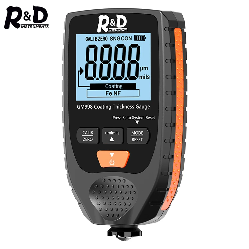 Paint Coating Meter Paint Thickness Gauge Thickness Gauge R&D GM998 Car Paint Coating Thickness Gauge Car Paint Electroplate Metal Coating Thickness Tester Meter 0-1500um Fe & NFe Probe