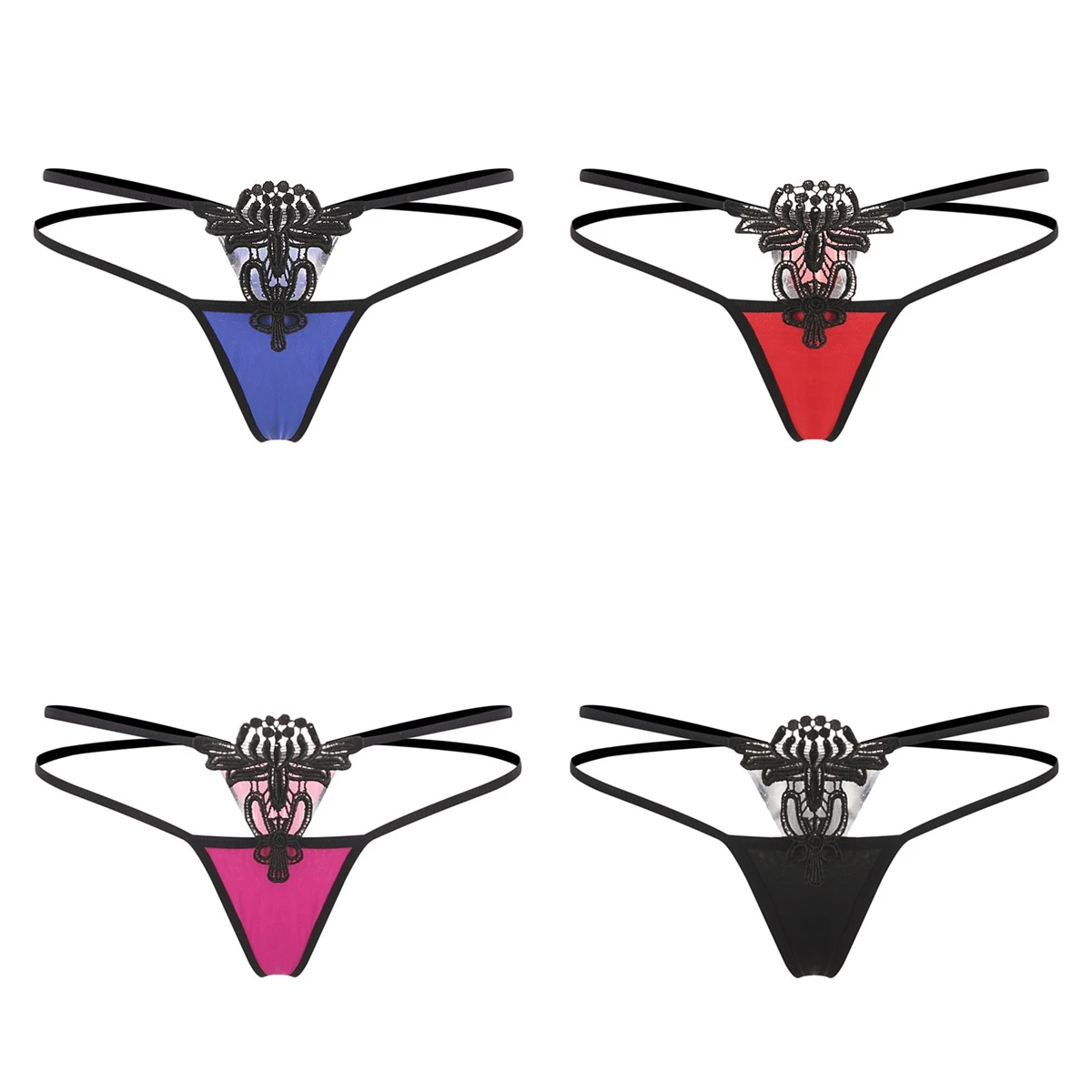 

Fun thong with water-soluble embroidery and hollowed out women's transparent low waisted Japanese style fun T-pants