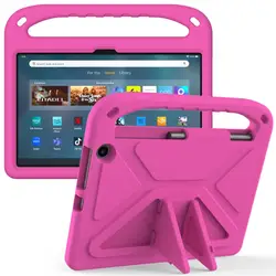 Durable EVA Kids Tablet Case with Hand Holder and Stand - Vibrant Colors for HD8 2022 (Rose Red)