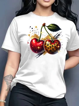 2026 Summer New Round Neck Short Sleeve Women Top Fashion Casual Loose Apple Print Simple Versatile T-Shirt Women Clothes