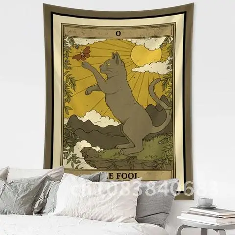

Cat Cartoon Tapestry Wall Hanging Mysterious Psychedelic Witchcraft Tapiz Hippie Kawaii Home Decor