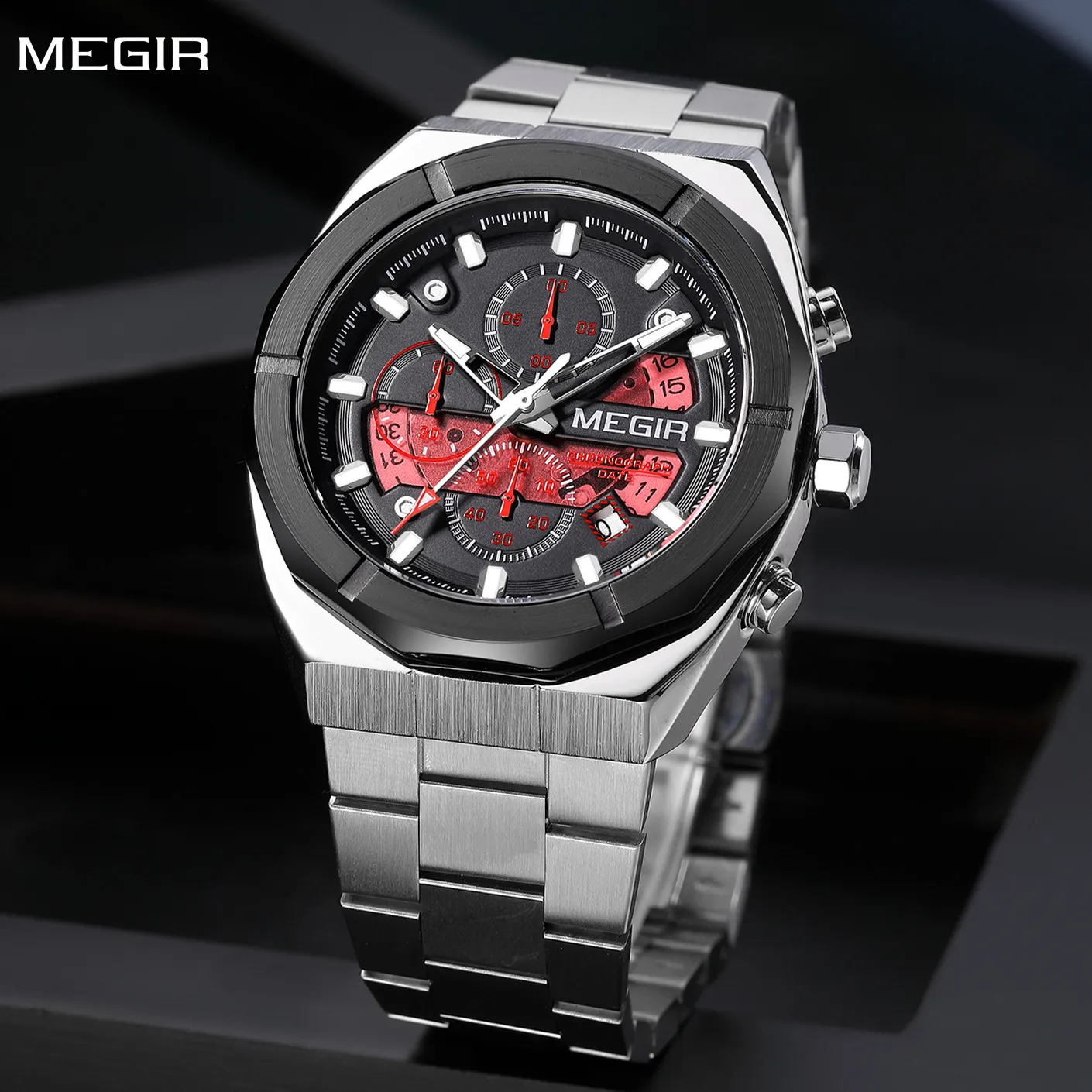 

MEGIR Original Fashion Stainless Steel Band Quartz Watches for Men WristWatch Waterproof Casual Chronograph Relogio Masculino