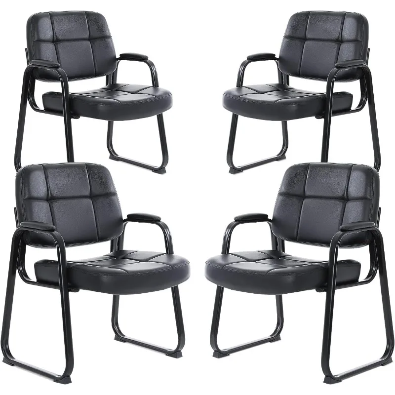 4 Pack Big & Tall Waiting Room Guest Chair with Bonded Leather Padded Arm Rest and Sled Base for Office Reception Lobby