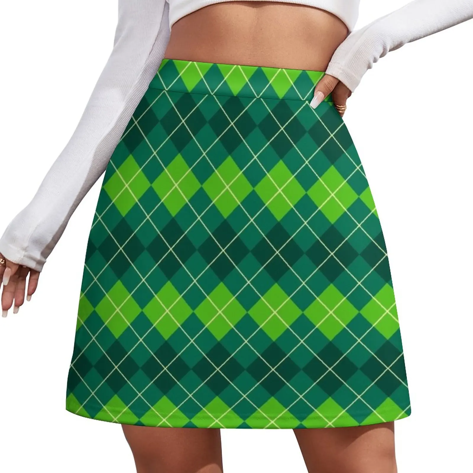 Green Argyle Pattern Mini Skirt clothes for women Korean skirts skirts for woman korean style [fila]argyle pattern men s drawers
