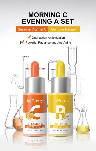 Vitamin C & Retinol Serum Combo Face Skin Care Moisturizing Facial Morning C Night A Skincare Set 2 pcs/set JoyPretty - AliExpress
