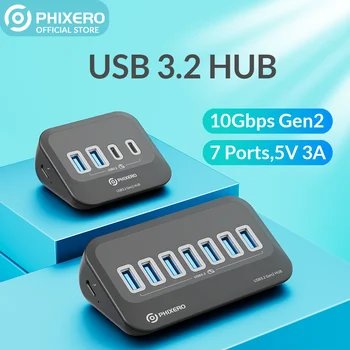 Phi˚7 포트 USB 허브 3.2 도킹 스테이션 허브 타입 C 10Gbps 분배기 스위치, 멀티 포트 SD 카드 소켓 맥북 노트북용