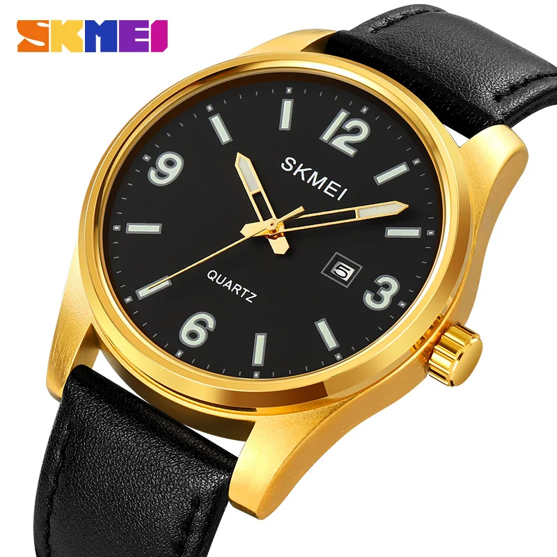 

SKMEI-Time Date Stainless Steel Aluminum Alloy Genuine Leather Quartz Movement Water Resistant 30 Meters Fashion Simple 2067