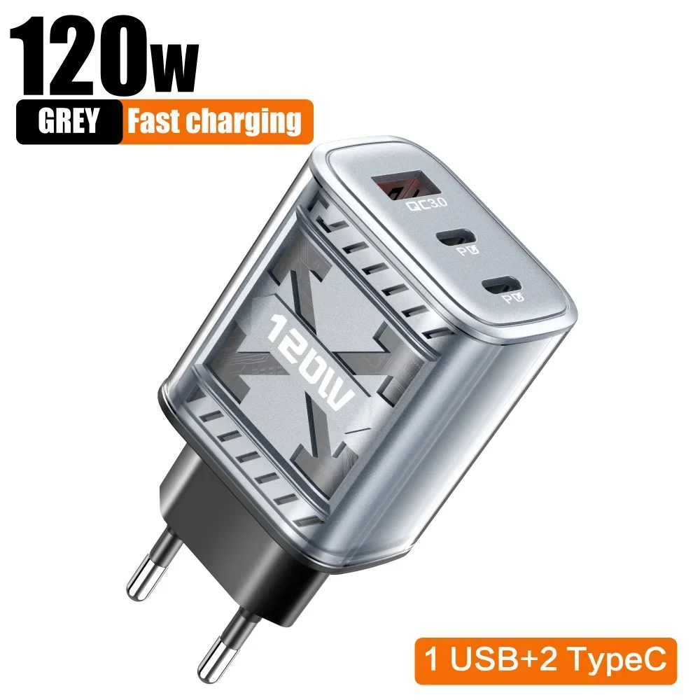 120W 3 Ports USB C Charger PD Fast Charging Charger Power Adapter Type C Quick C