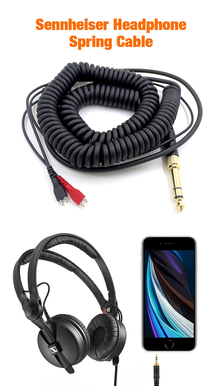 Spring Relief Coiled Headphone Cable For Sennheiser HD25 HD25-1 II HD25-C HD25-13 HD 25 250 450 560 HD600 HD650 Replacement Cord