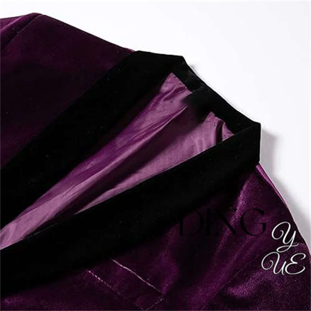 Mens Velvet Blazer Slim-Fit Solid Color One Button Blazer Sport Coat Jacket for Wedding Dinner Party