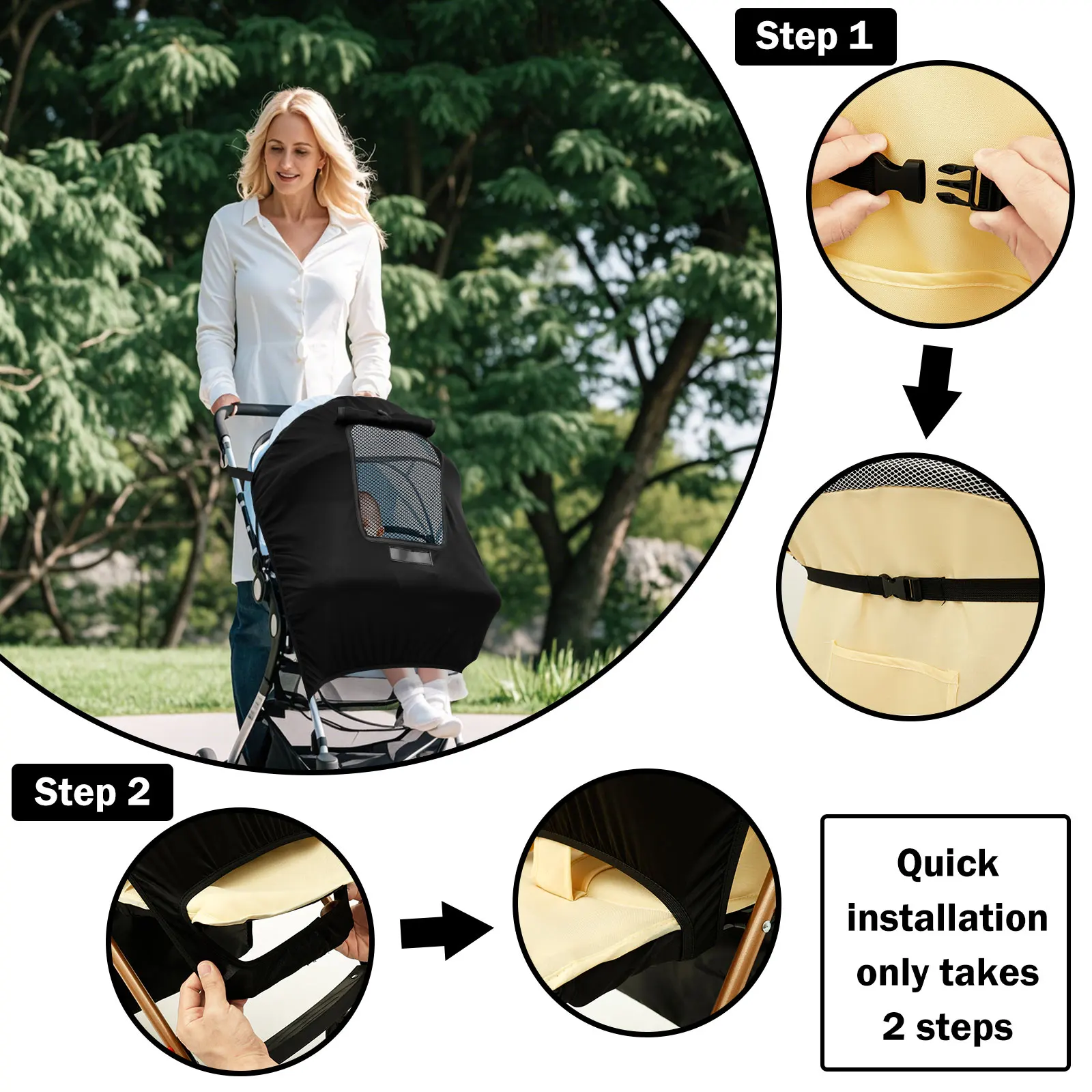 Stroller Sun Shade Universal Baby Stroller Accessories Breathable Sun Protection Pushchair Canopy Lightweight Pram Parasol Black