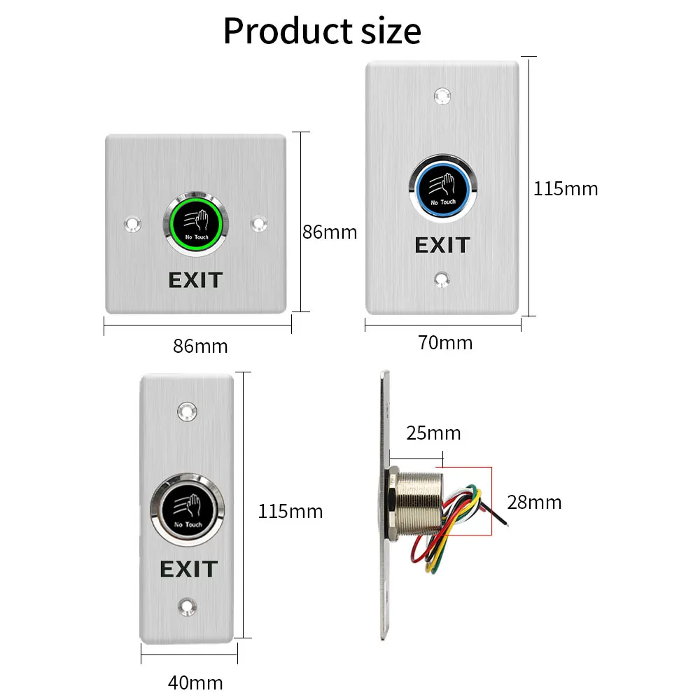 No touch Door Exit Push Button Release Switch Opener Touchless NO COM NC LED light For Door Access Control System Entry Open 24V