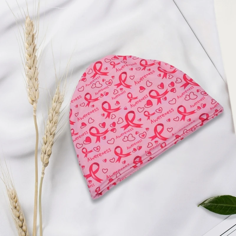 Breast Cancers Awareness Elastic Skull Hat Ribbon Printed Pattern Caps for Women 5