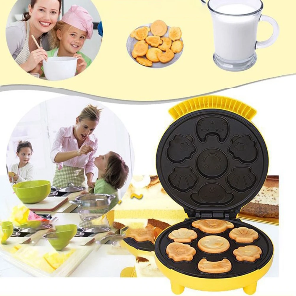Mini Electric Waffles Maker Different Shaped Non-Sticky Pancakes Breakfast Making Machine with 7 Cake Capacity Kitchen Appliance_voghion.com