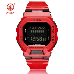 Sleek White Men's Digital Sport Watch - 5ATM Waterproof (Red Black)