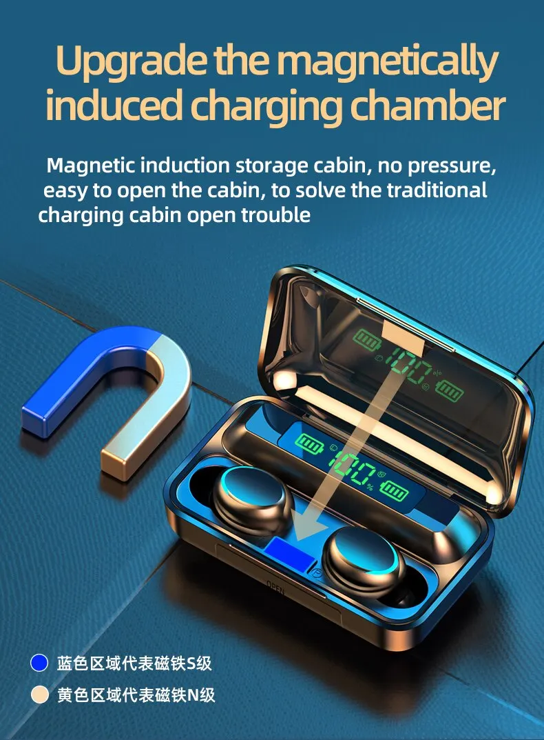 Description Picture 5 of itemF9 Wireless Headphones TWS Bluetooth Earphones 5.0 9D Stereo Sports Wireless Earbuds Waterproof Noise Reduction Gaming Headset