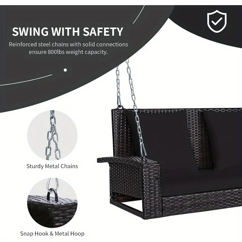 RELAX4LIFE Porch Swing 2-Seat Patio Rattan Wicker Porch Swings Outdoor W Two 7.9 Ft Solid Steel Chain Comfortable Back a 6