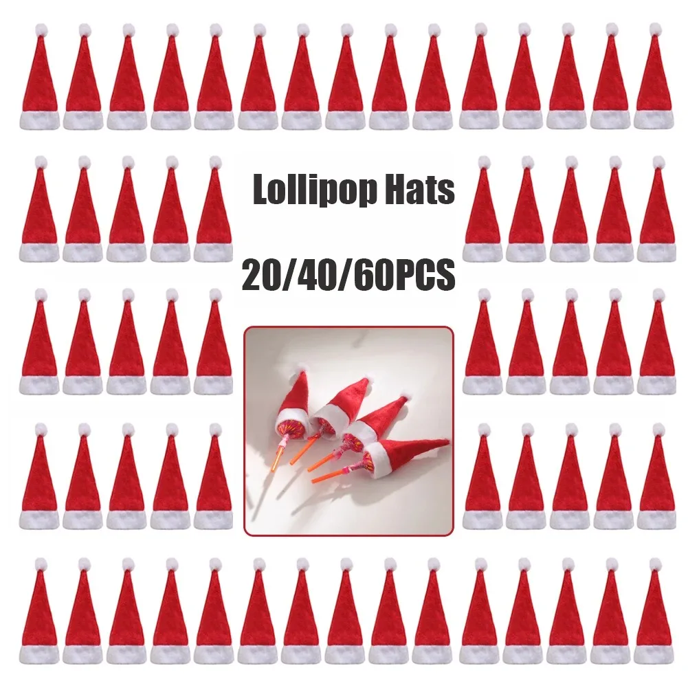 Santa Claus Lollipop Hat Christmas Candy Cover New Year Gift Christmas Decorations For Home For Kids 20/40/60pcs christmas beanie hat