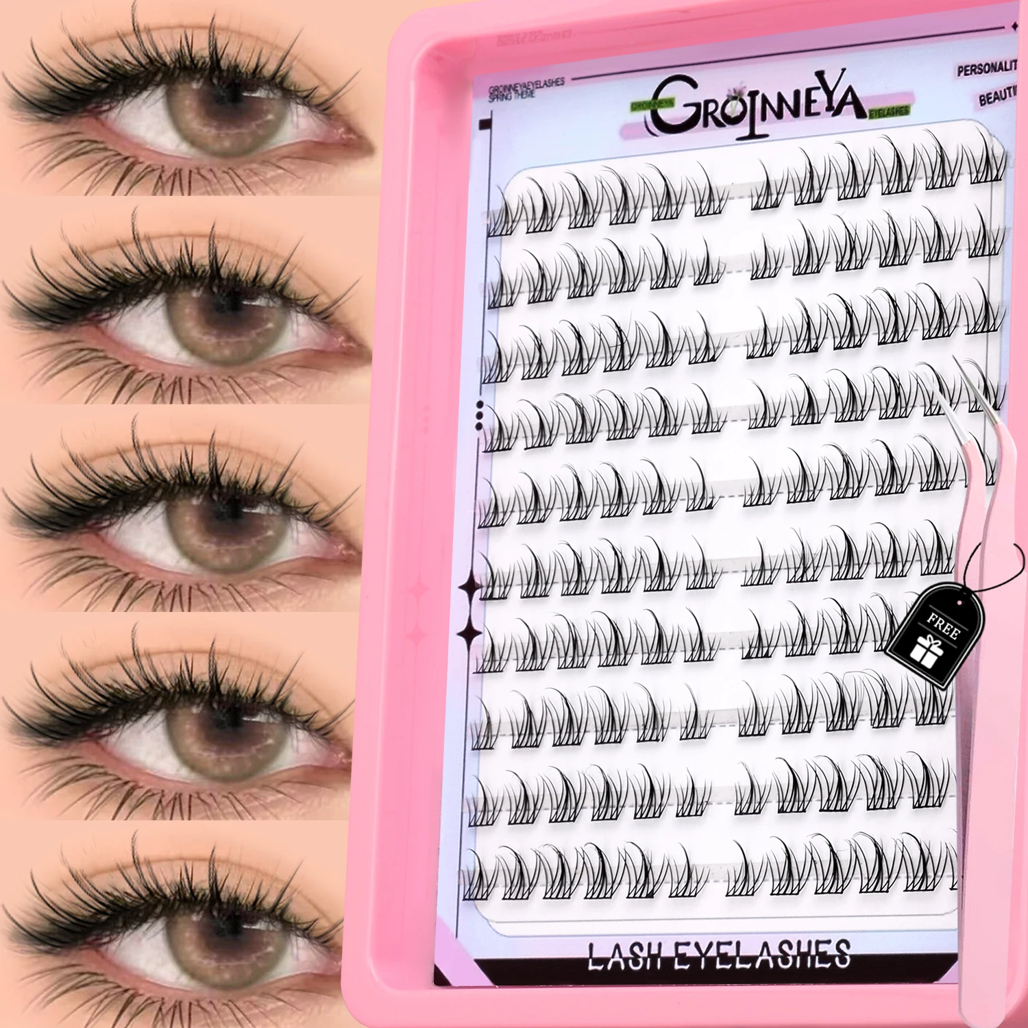 GROINNEYA Natural Cluster Lashes Manga Lashes Soft Cross Wispy Individual Cluster Eyelashes Extension Makeup