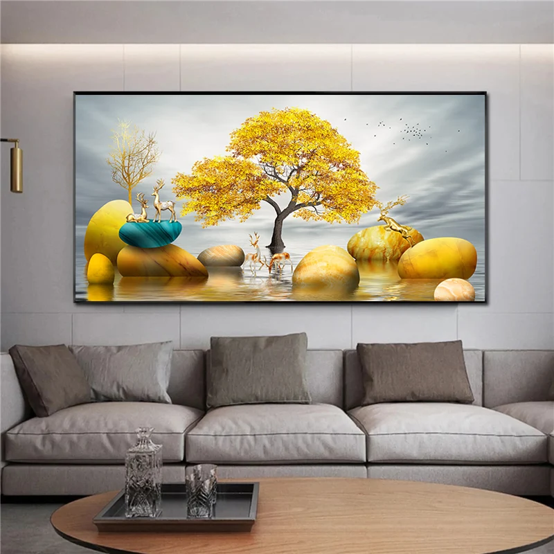 

China Style Still Life Gold MoneyTree Art Posters and Prints Canvas Painting Wall Pictures for Living Room Decor Home Decoration