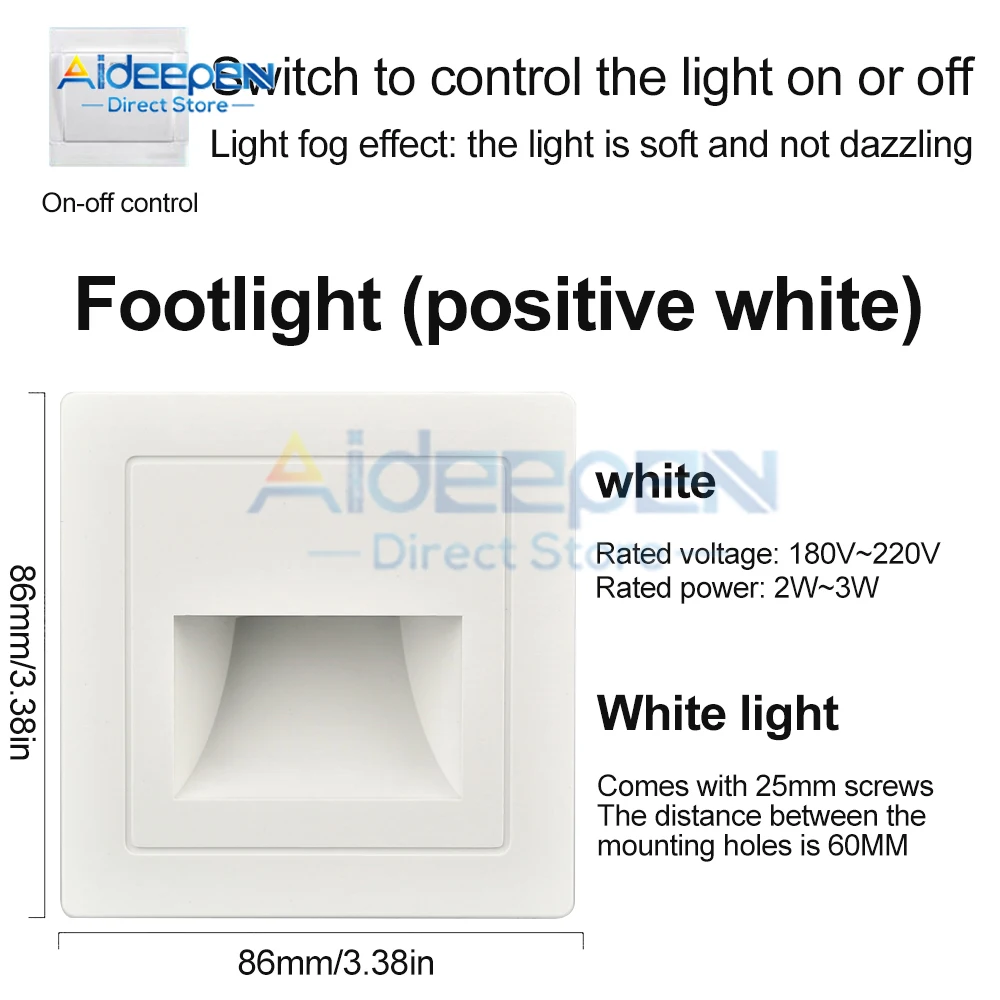 Led Light Led Wall Lamp Wall Light Recessed Led Wall Lamp Stair Switch AC 180-220V Step Corridor Indoor Lighting Warm/Cold Light Gold Black White Grey
