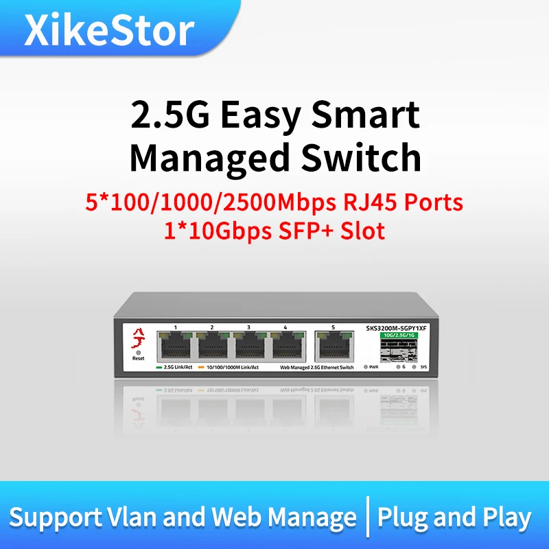 Xikestor 5 Porte 2.5G 2.5 Gbase-T Switch Di Rete Gestito Intelligente Facile Con Switch Sfp + Slot Splitter Internet Hub Desktop A 6 Porte